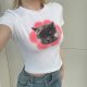 Sweet Cute Cat Print Cartoon Spice Short Sleeve T-shirt 2023 Summer New Basic White Simple Top