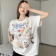 White Cute Cartoon Print Front Shoulder Short Sleeve T Shirt