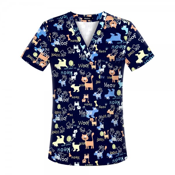 Cartoon Short Sleeve Scrubs Collar Nurse Clothes