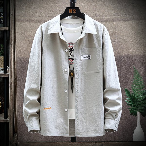 Hong Kong Style Casual Printed Shirt Men's Fashion Shirt Long Sleeve Thin