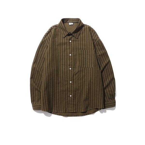 Loose Casual Retro Coffee Color With Stripes Long Sleeve Shirt For Male And Female Students